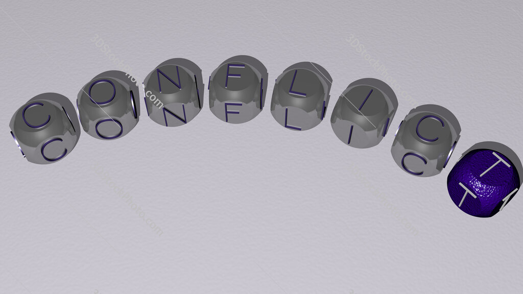 conflict curved text of cubic dice letters