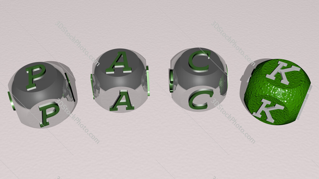 pack curved text of cubic dice letters