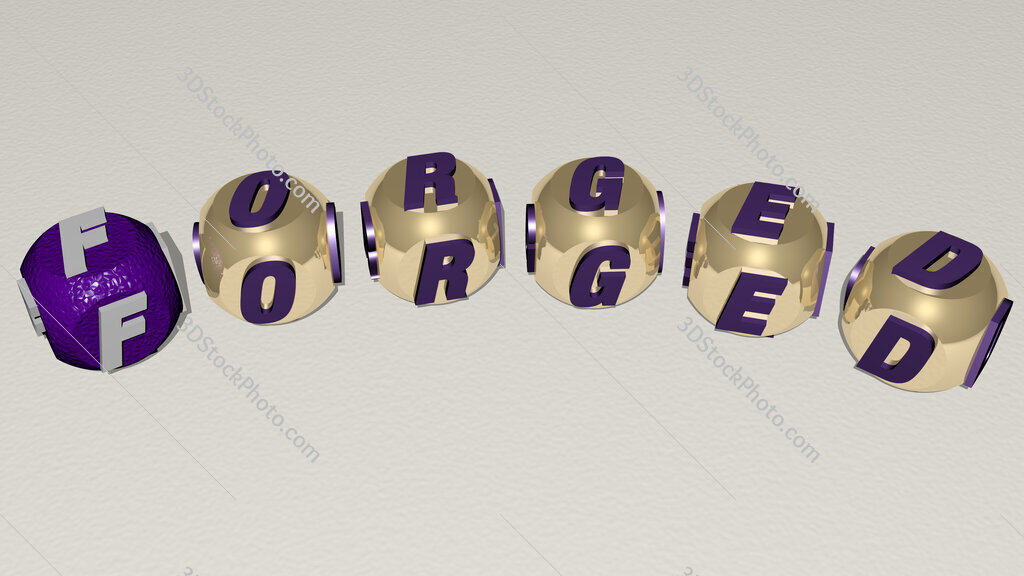 forged curved text of cubic dice letters