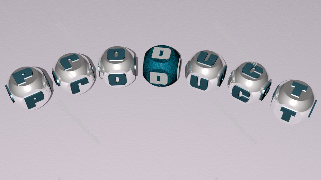 product curved text of cubic dice letters