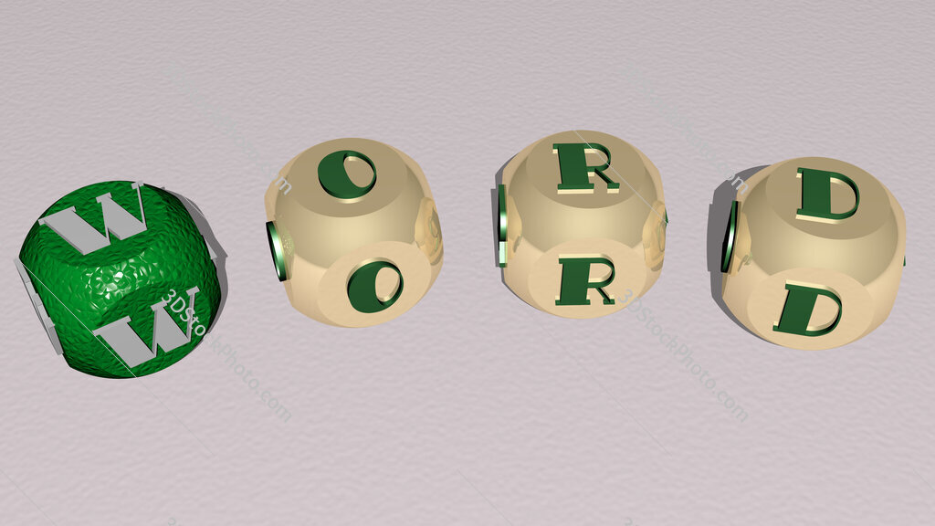 word curved text of cubic dice letters