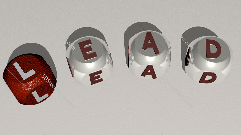 lead curved text of cubic dice letters