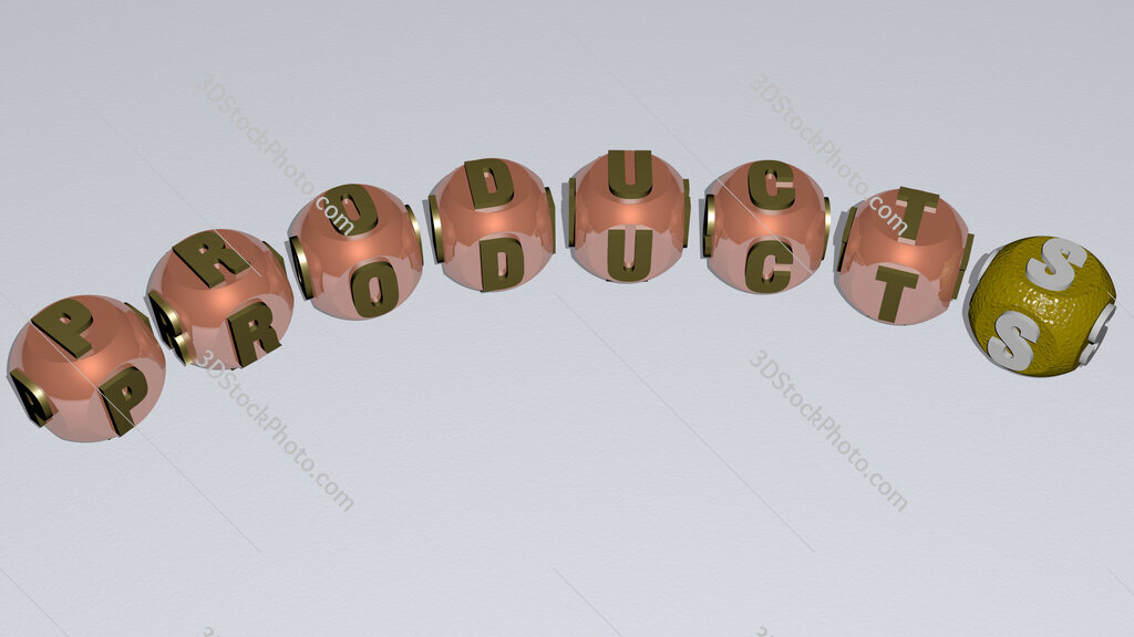 products curved text of cubic dice letters