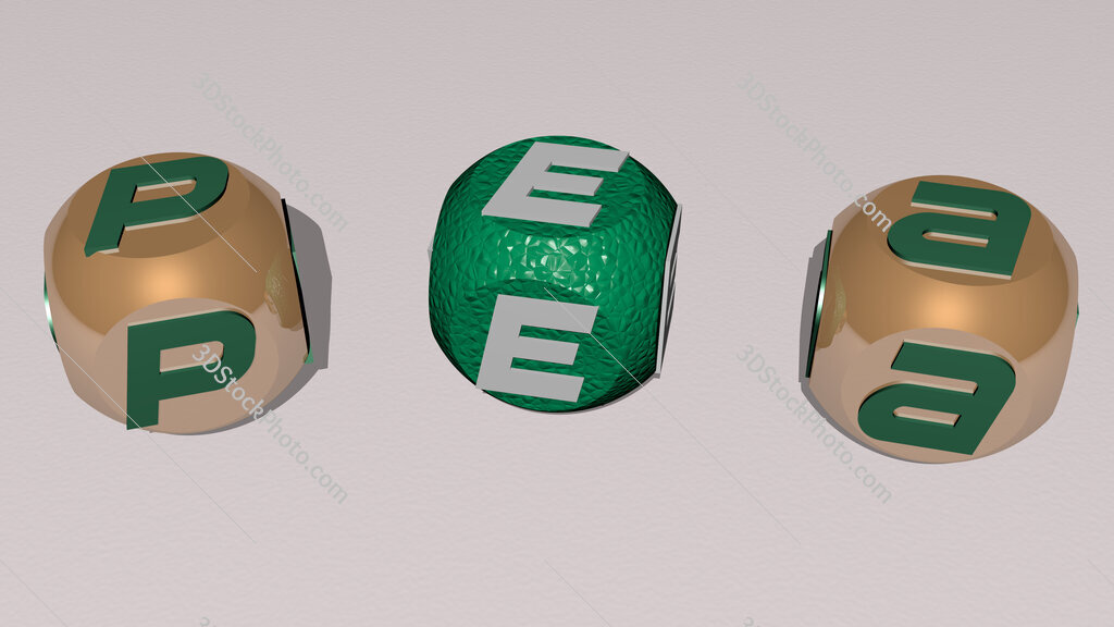 pea curved text of cubic dice letters