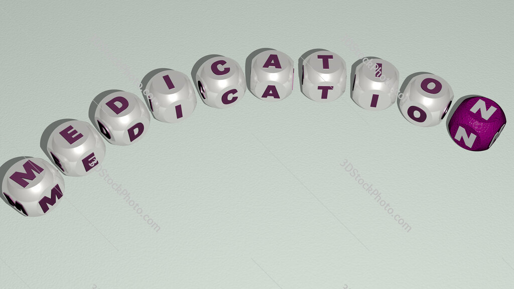 medication curved text of cubic dice letters
