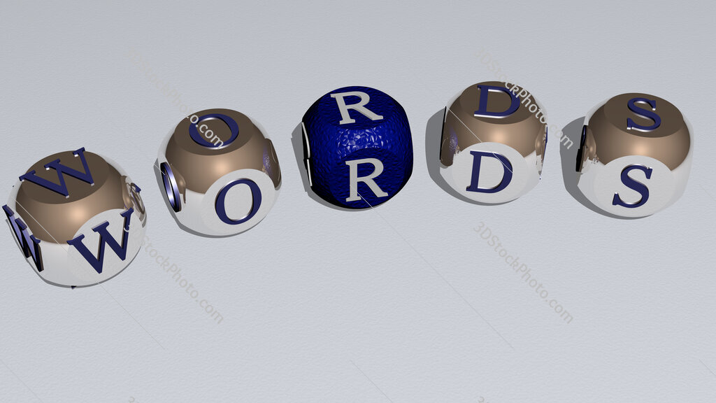 words curved text of cubic dice letters