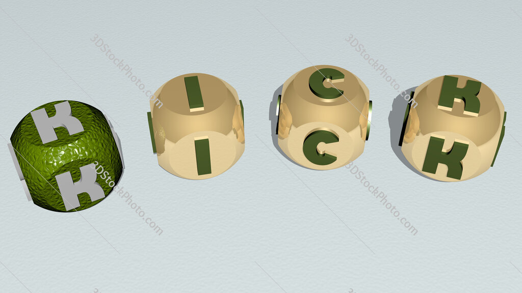 kick curved text of cubic dice letters