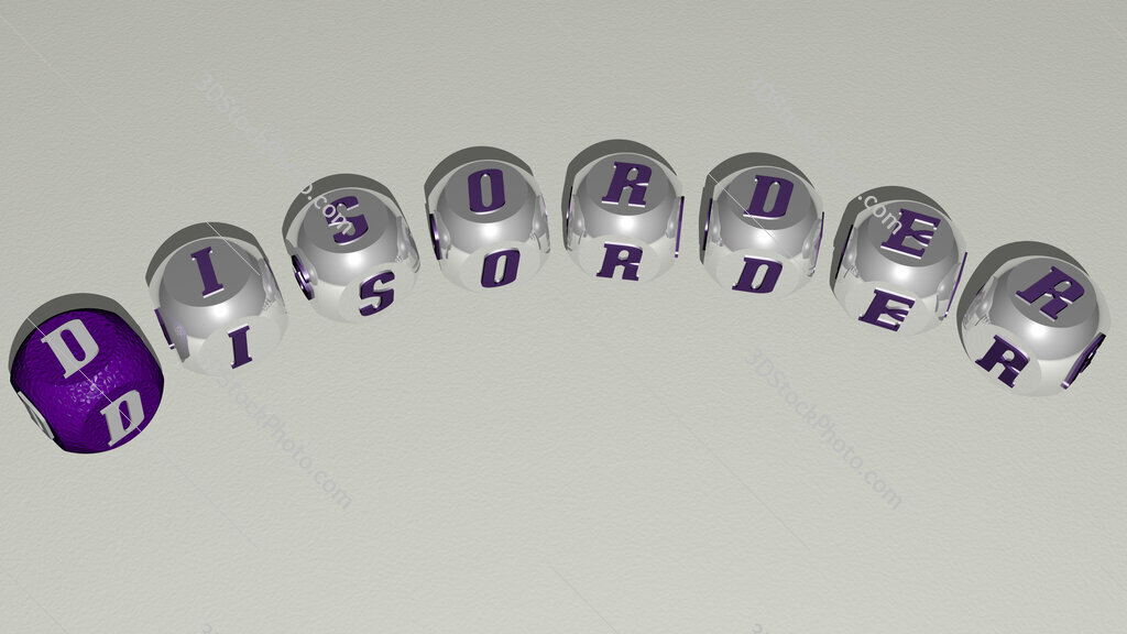 disorder curved text of cubic dice letters