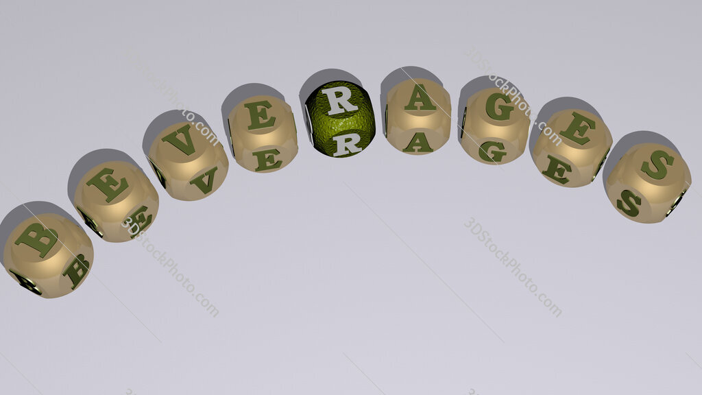 beverages curved text of cubic dice letters
