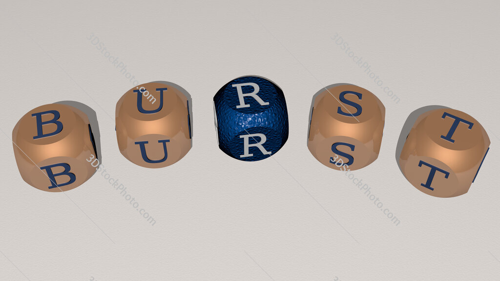 burst curved text of cubic dice letters