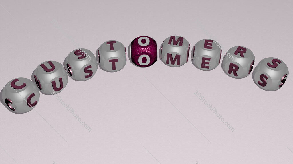 customers curved text of cubic dice letters