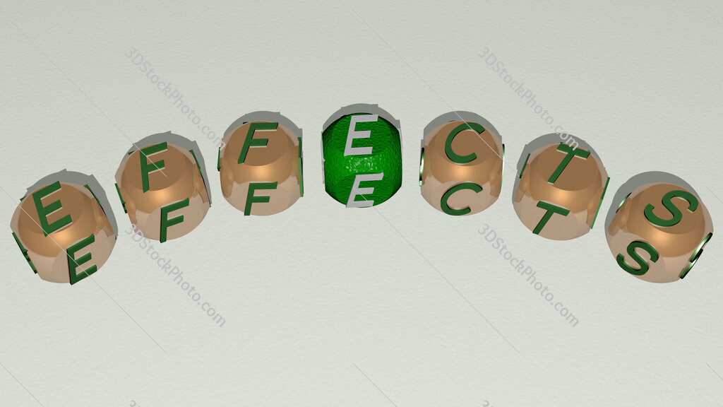 effects curved text of cubic dice letters