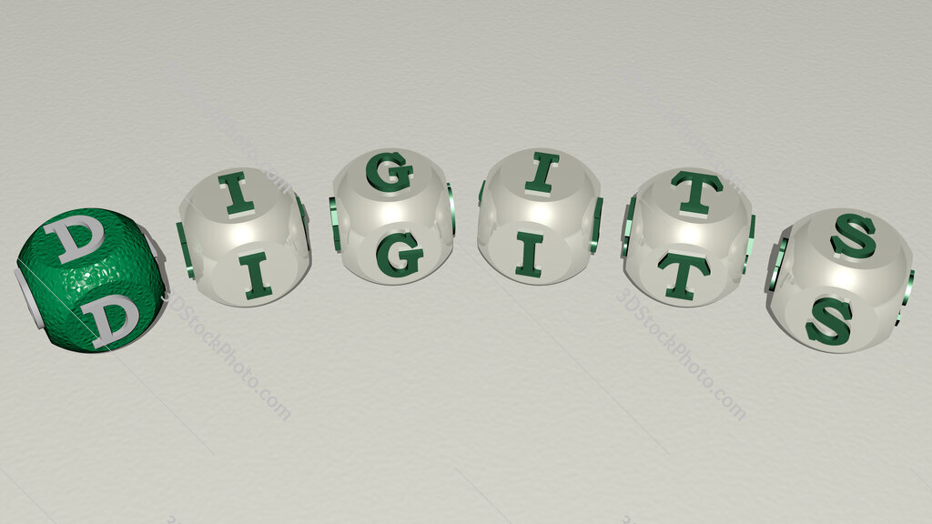 digits curved text of cubic dice letters