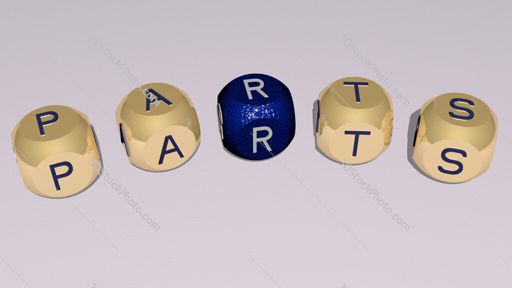 parts curved text of cubic dice letters