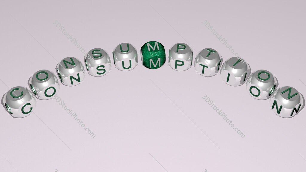 consumption curved text of cubic dice letters