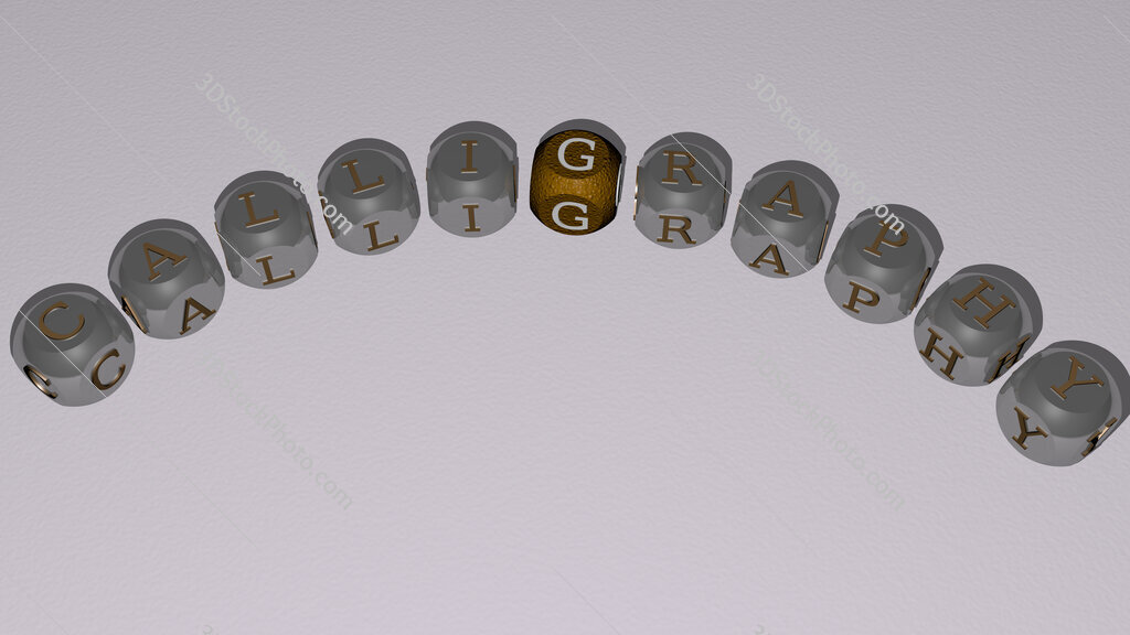 calligraphy curved text of cubic dice letters