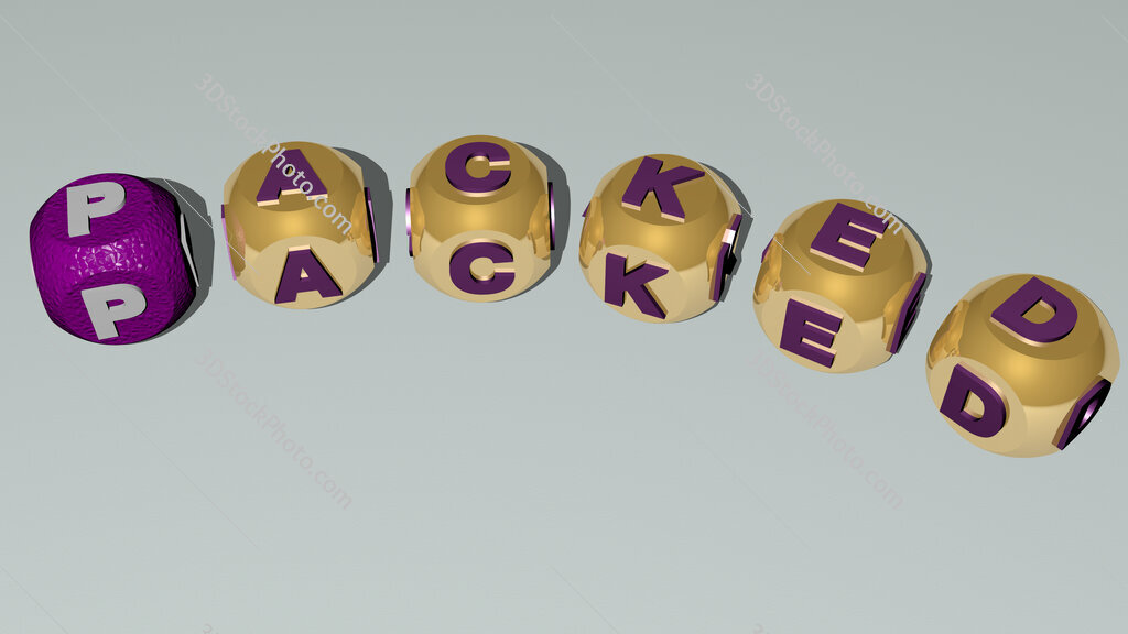 packed curved text of cubic dice letters