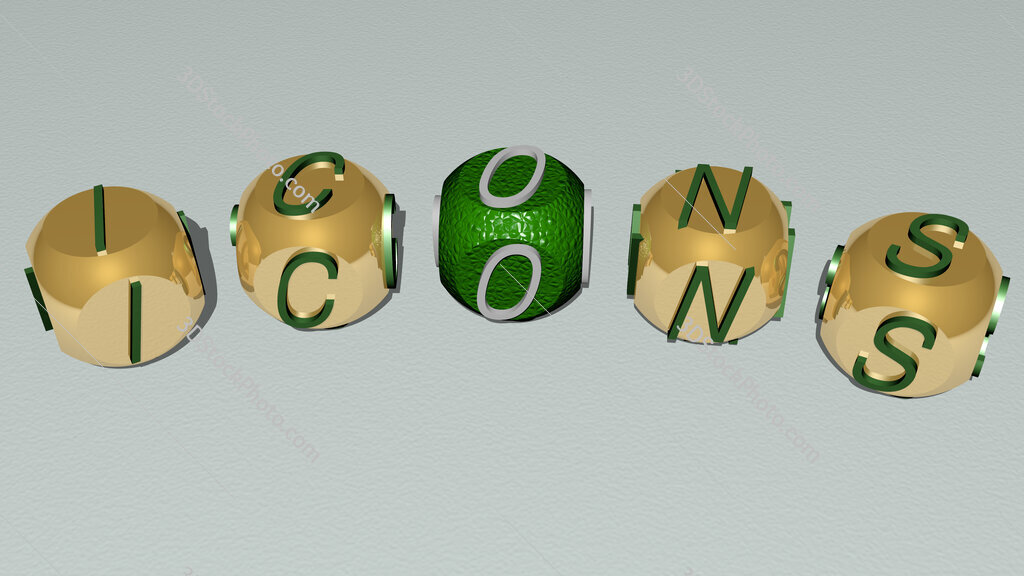 icons curved text of cubic dice letters