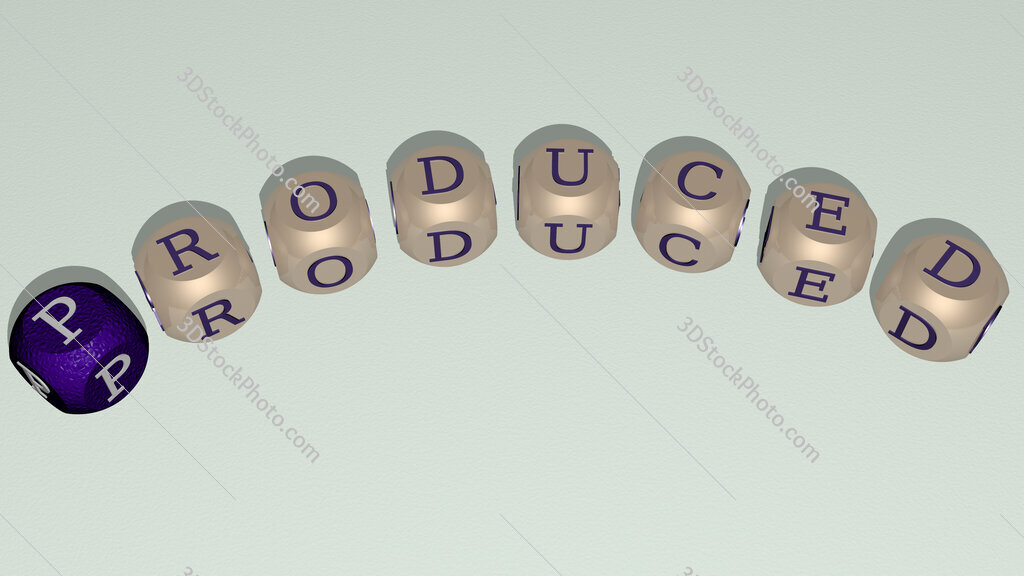 produced curved text of cubic dice letters