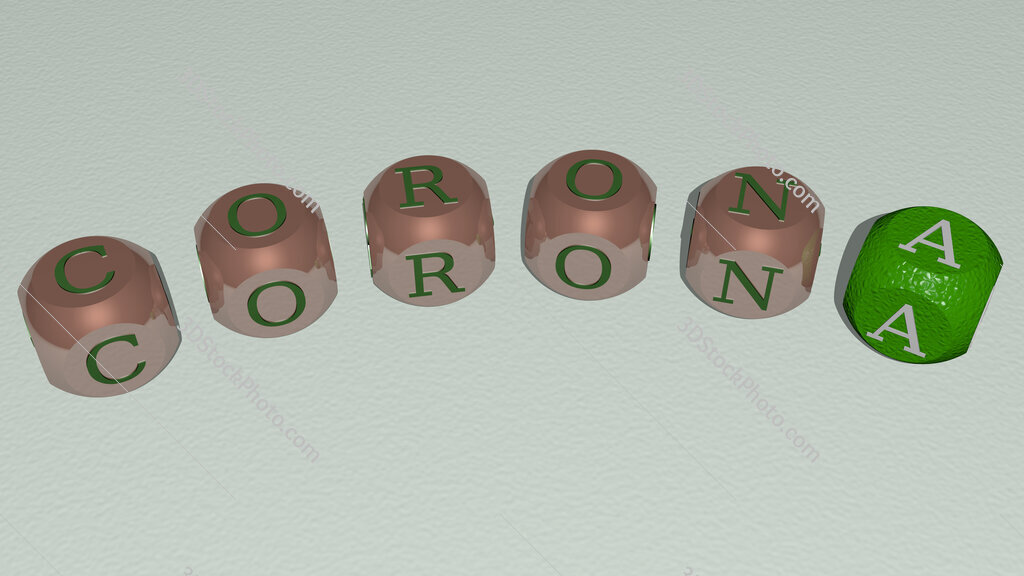 corona curved text of cubic dice letters