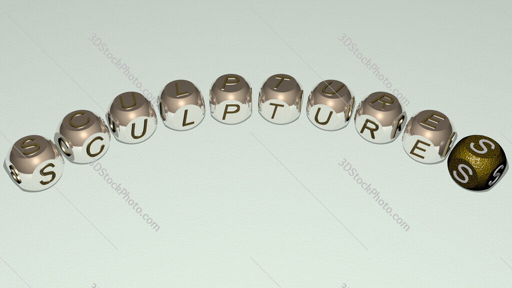 sculptures curved text of cubic dice letters