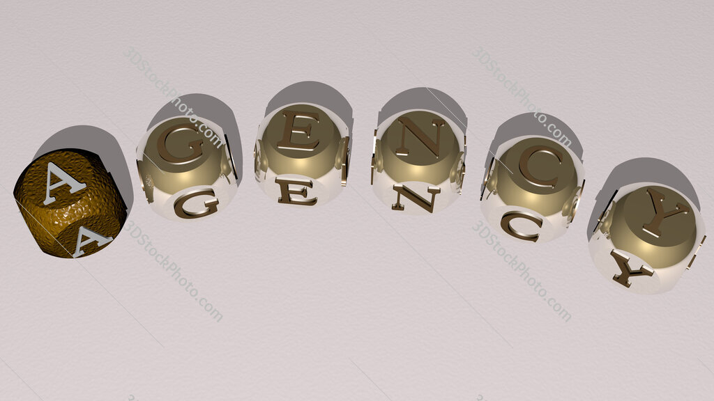 agency curved text of cubic dice letters