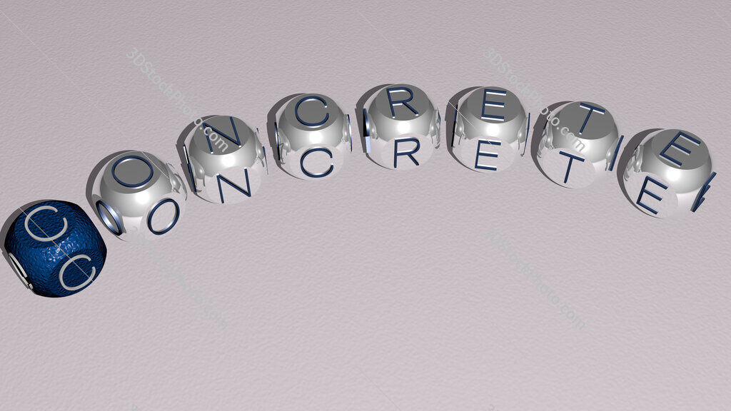 concrete curved text of cubic dice letters