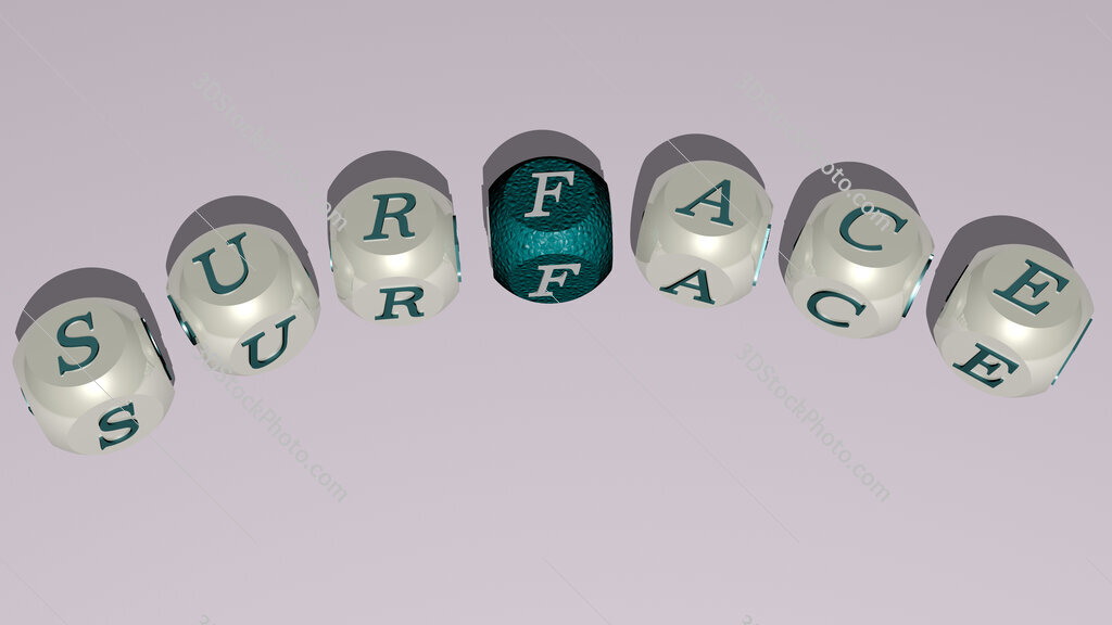 surface curved text of cubic dice letters