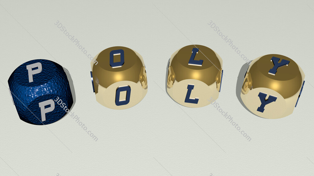 poly curved text of cubic dice letters