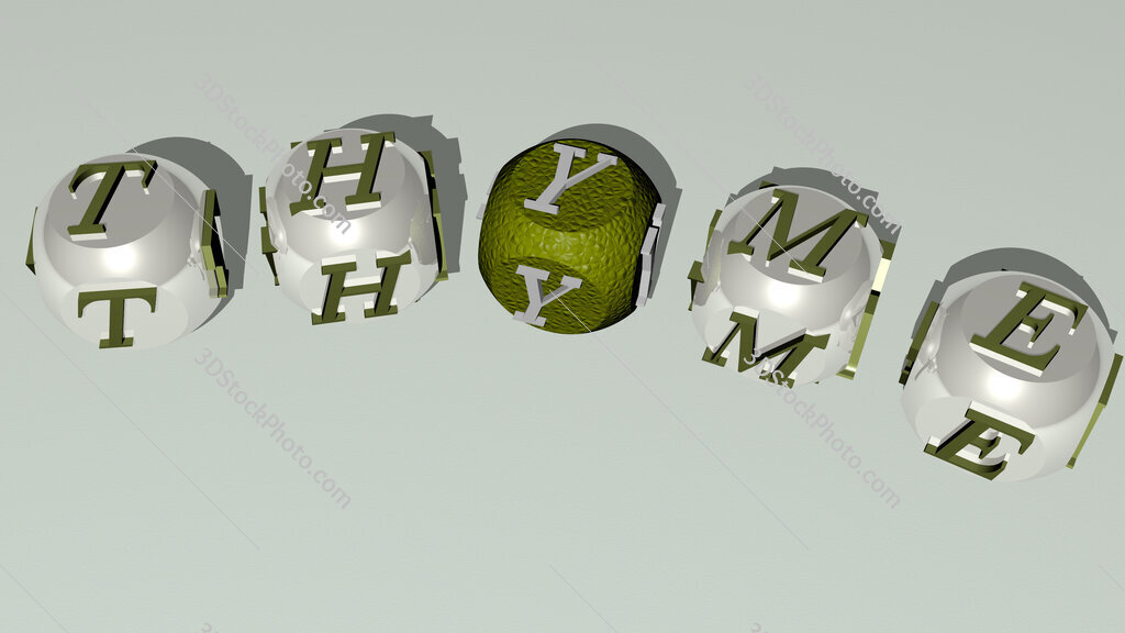thyme curved text of cubic dice letters