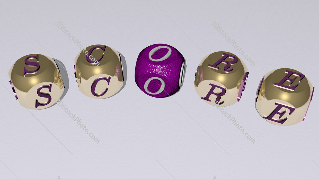 score curved text of cubic dice letters