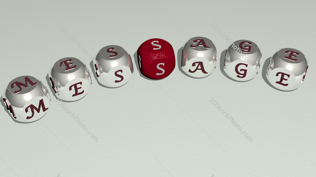 message curved text of cubic dice letters