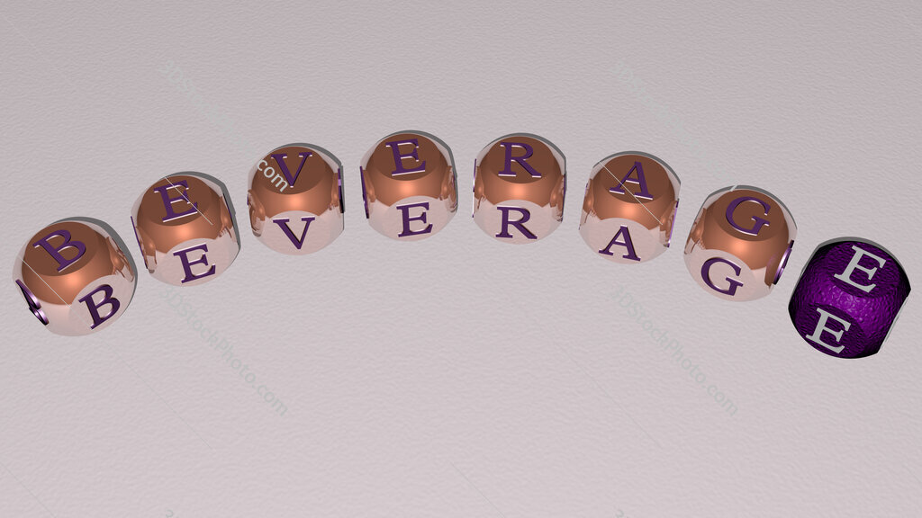 beverage curved text of cubic dice letters
