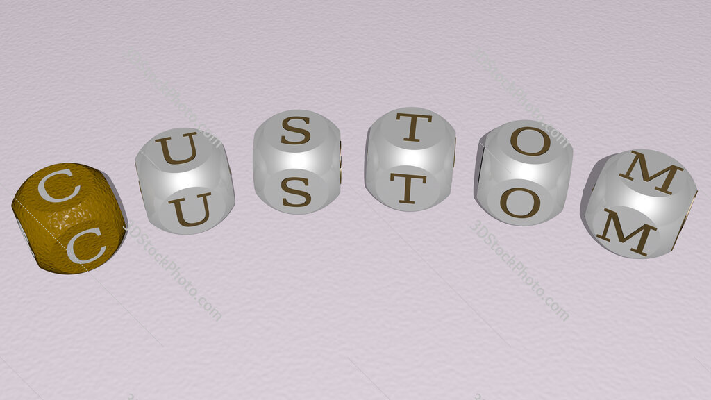 custom curved text of cubic dice letters