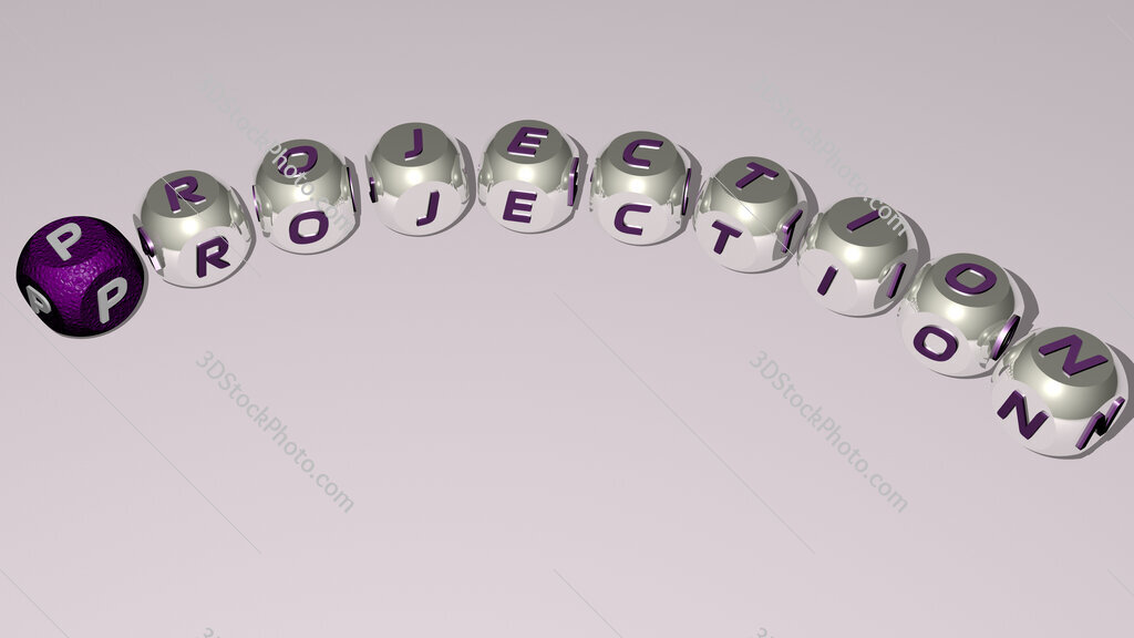 projection curved text of cubic dice letters