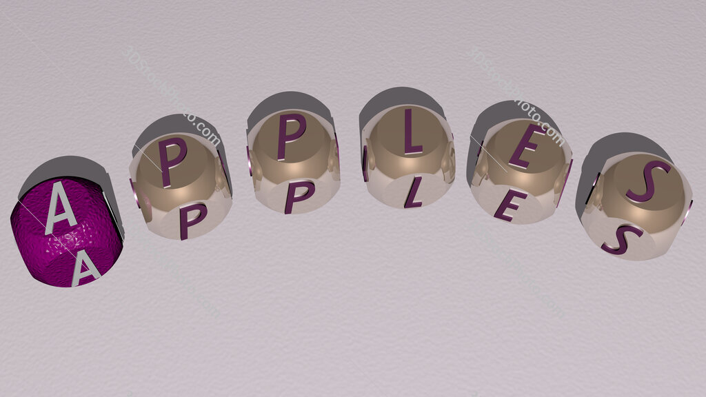 apples curved text of cubic dice letters