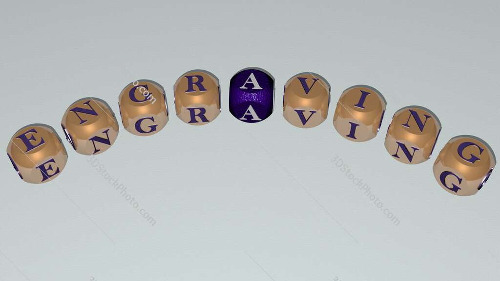 engraving curved text of cubic dice letters