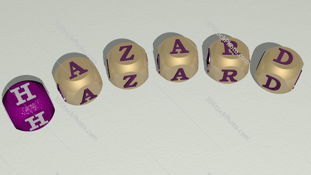 hazard curved text of cubic dice letters