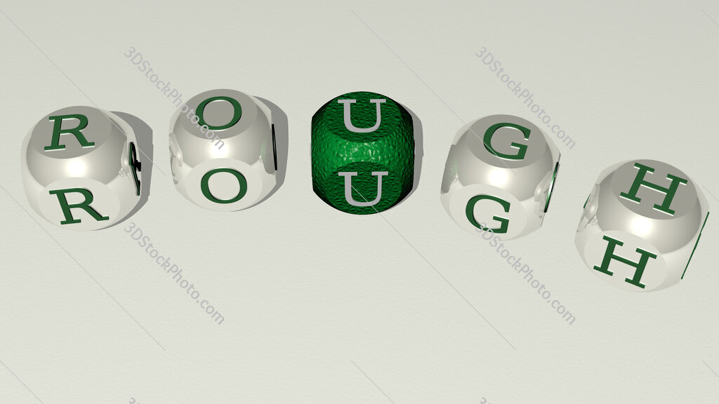 rough curved text of cubic dice letters