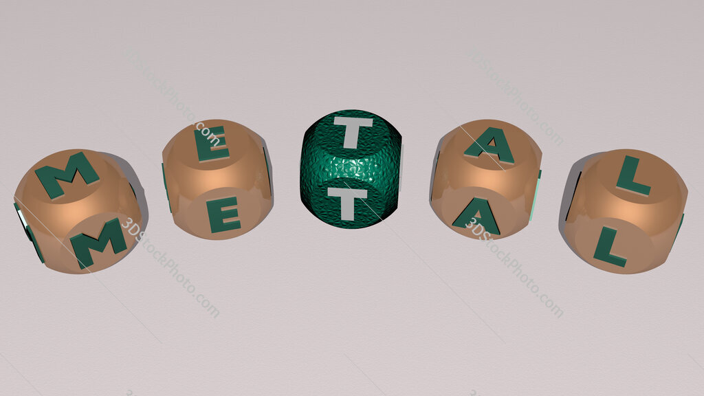 metal curved text of cubic dice letters