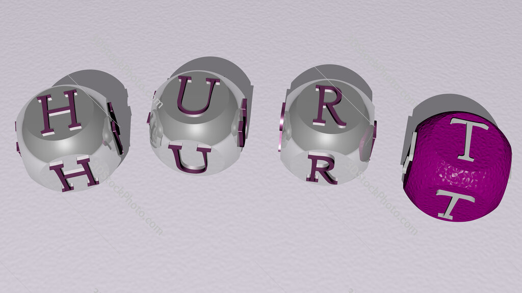 Hurt curved text of cubic dice letters