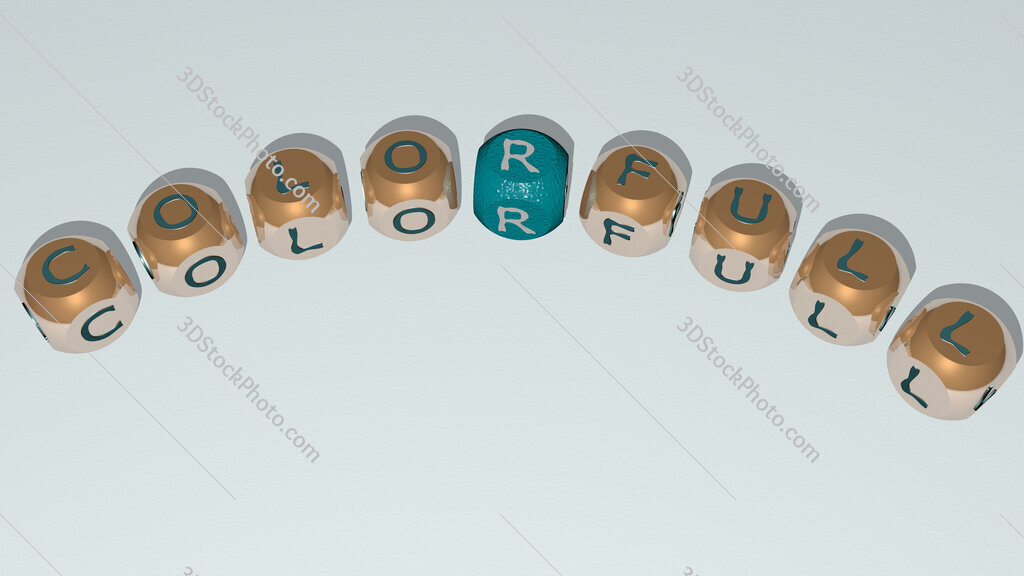 colorfull curved text of cubic dice letters