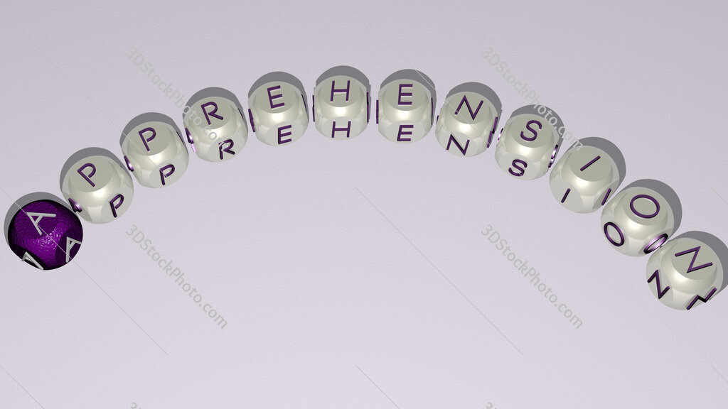 Apprehension curved text of cubic dice letters