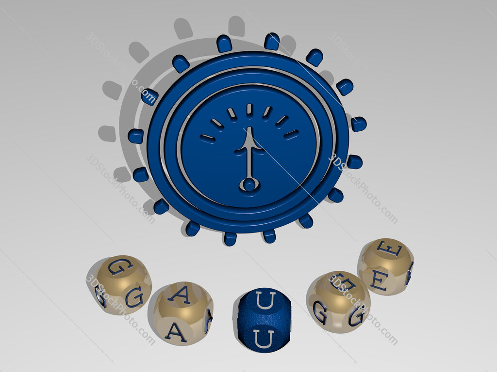 gauge round text of cubic letters around 3D icon