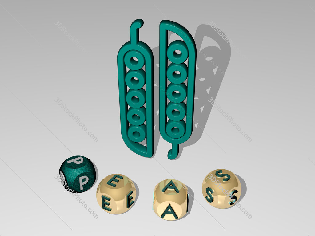 peas round text of cubic letters around 3D icon