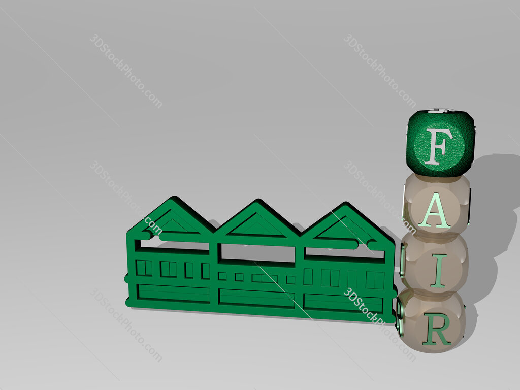 fair 3D icon beside the vertical text of individual letters