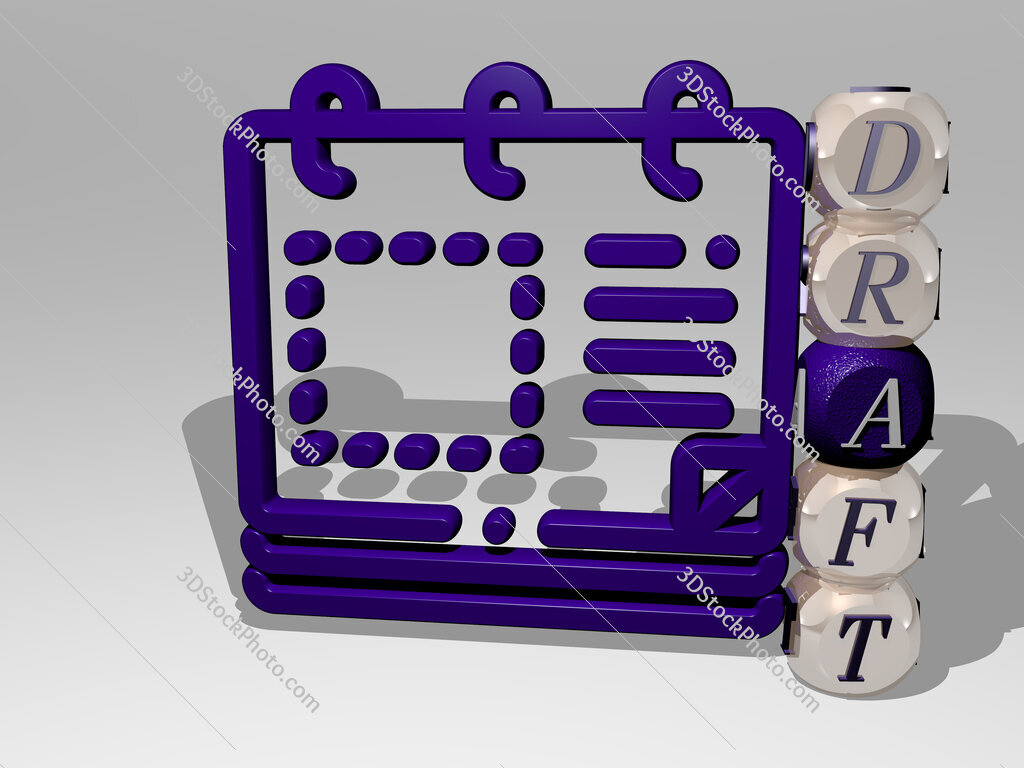 draft 3D icon beside the vertical text of individual letters