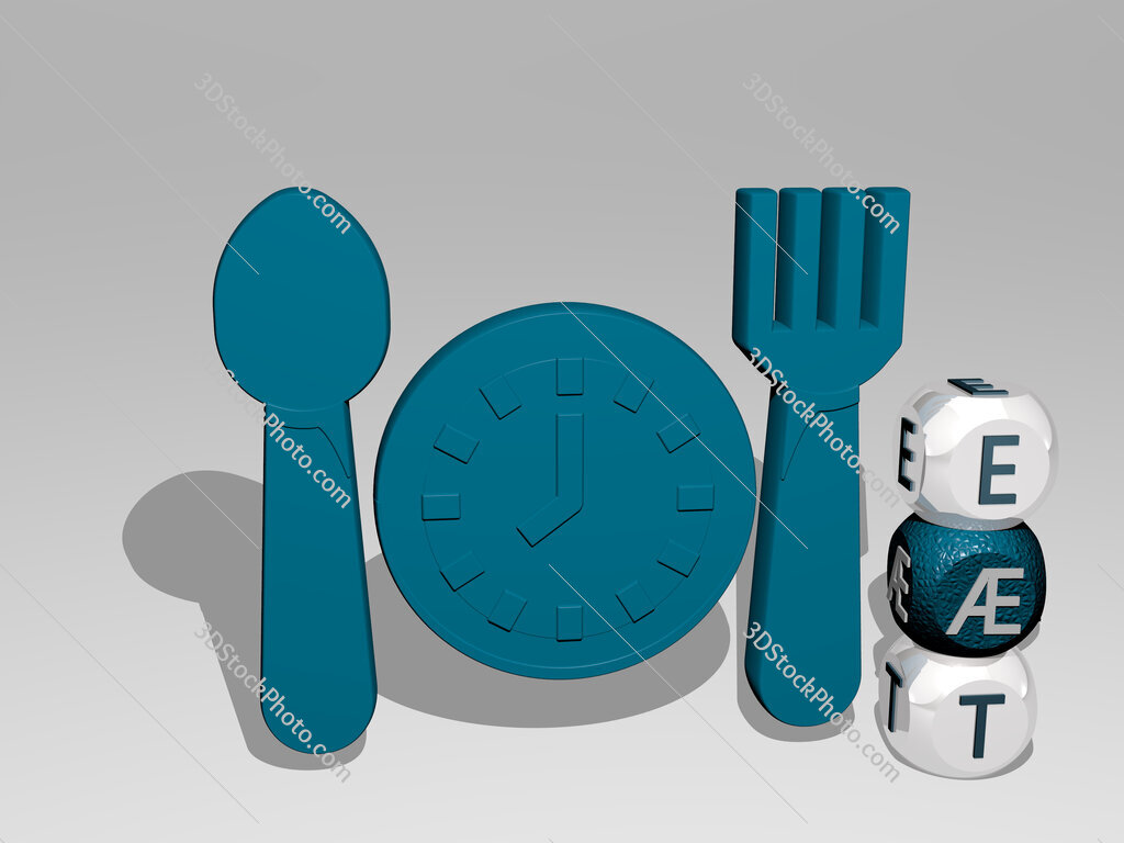 eat 3D icon beside the vertical text of individual letters