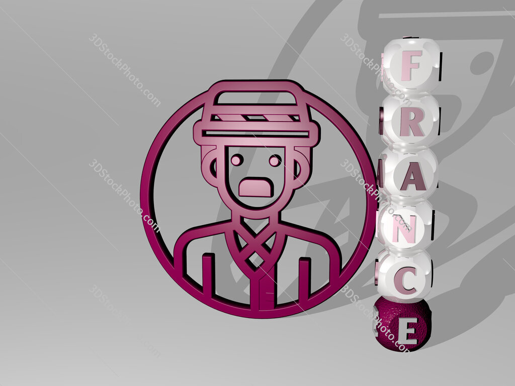 france 3D icon beside the vertical text of individual letters