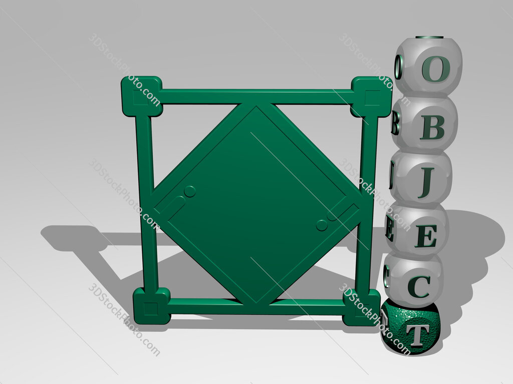 object 3D icon beside the vertical text of individual letters